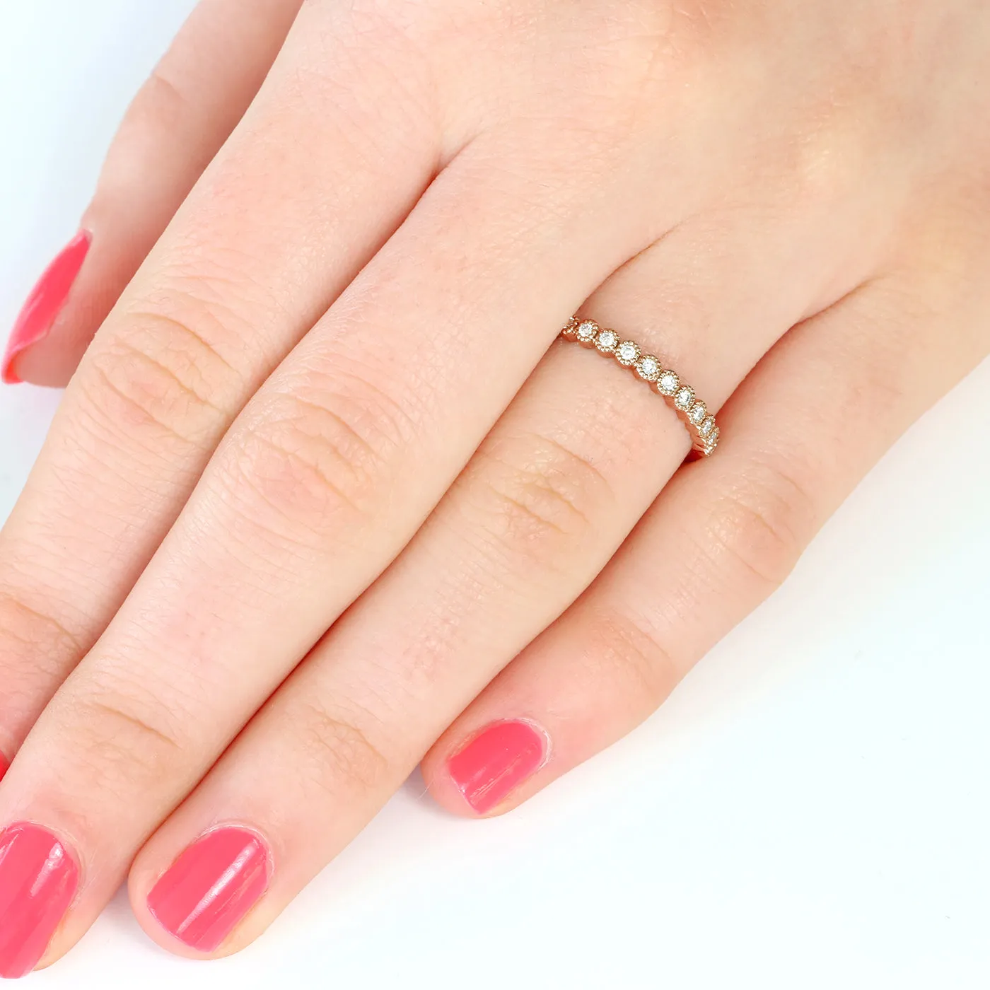Platinum Milgrain Diamond Half Eternity Ring