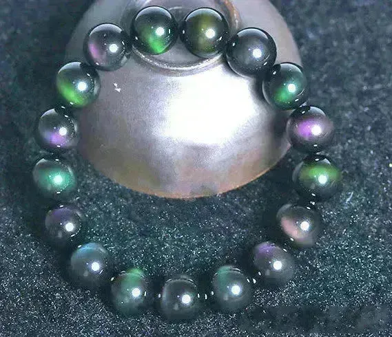 Rainbow Purple Green Eye Obsidian Bracelet