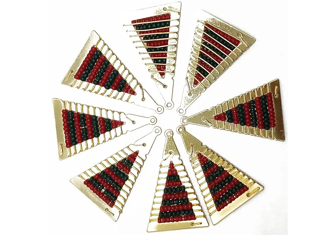 Red & Green Triangle Metal Frame Beads