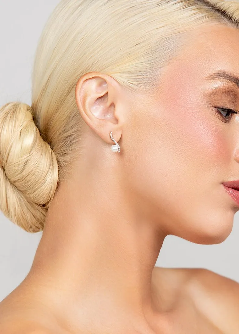Roxanne Crystal and Pearl Swirl Stud Earrings