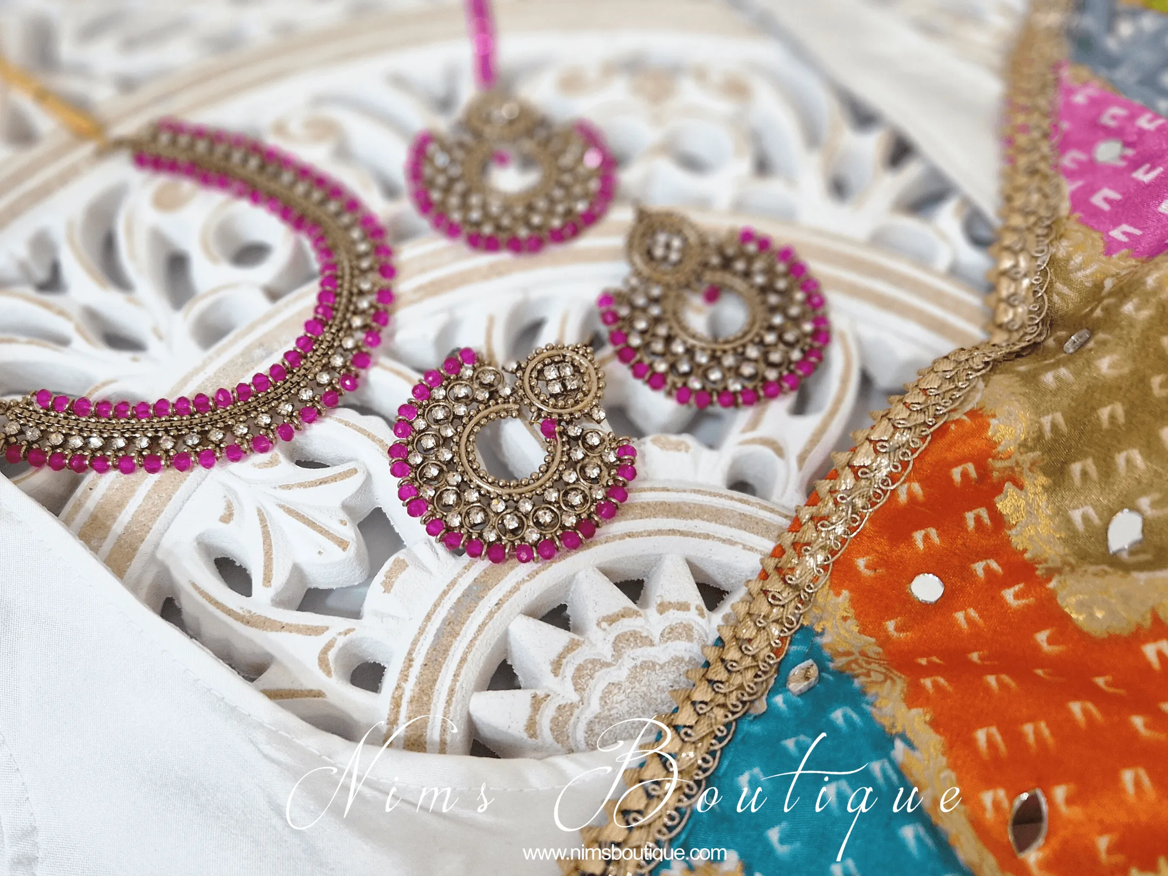 Royal Antique Gold & Hot Pink Chand Tikka Set