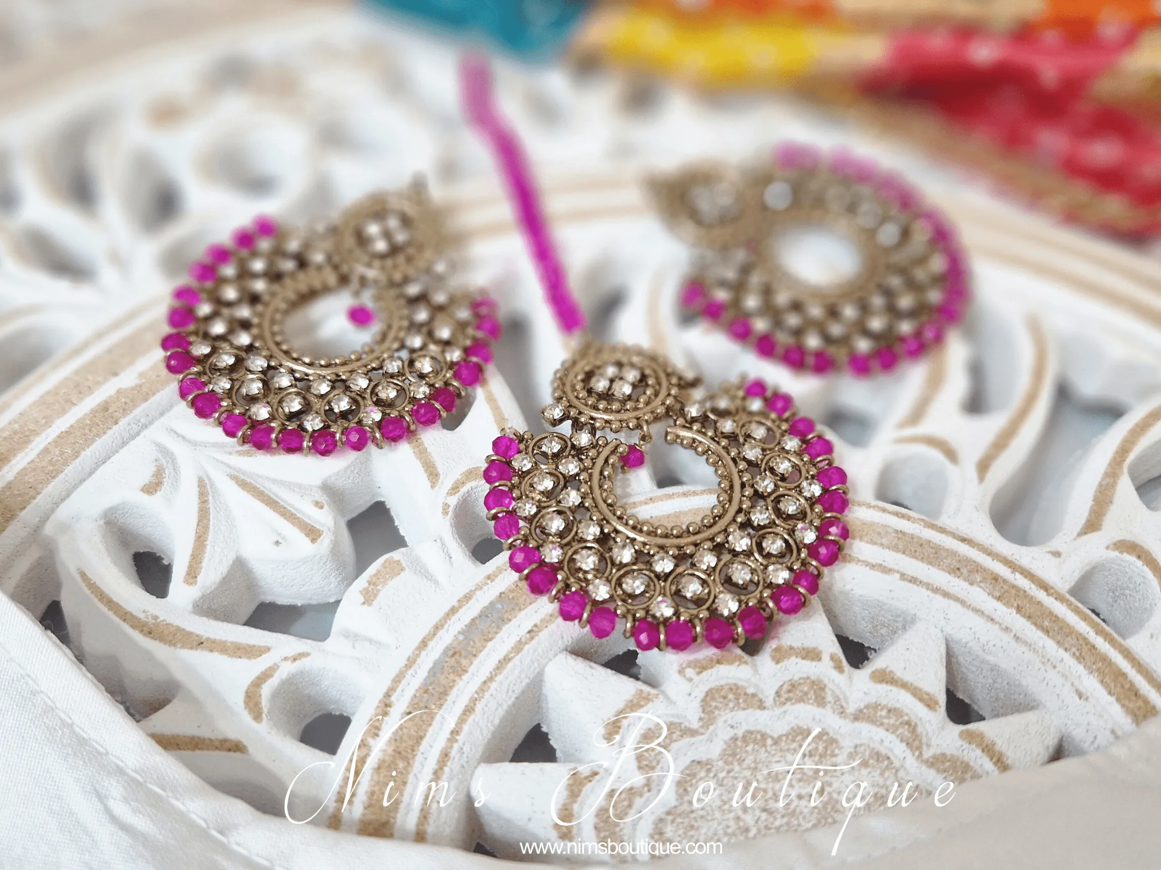 Royal Antique Gold & Hot Pink Chand Tikka Set