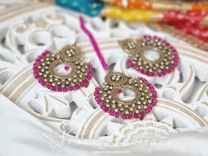 Royal Antique Gold & Hot Pink Chand Tikka Set