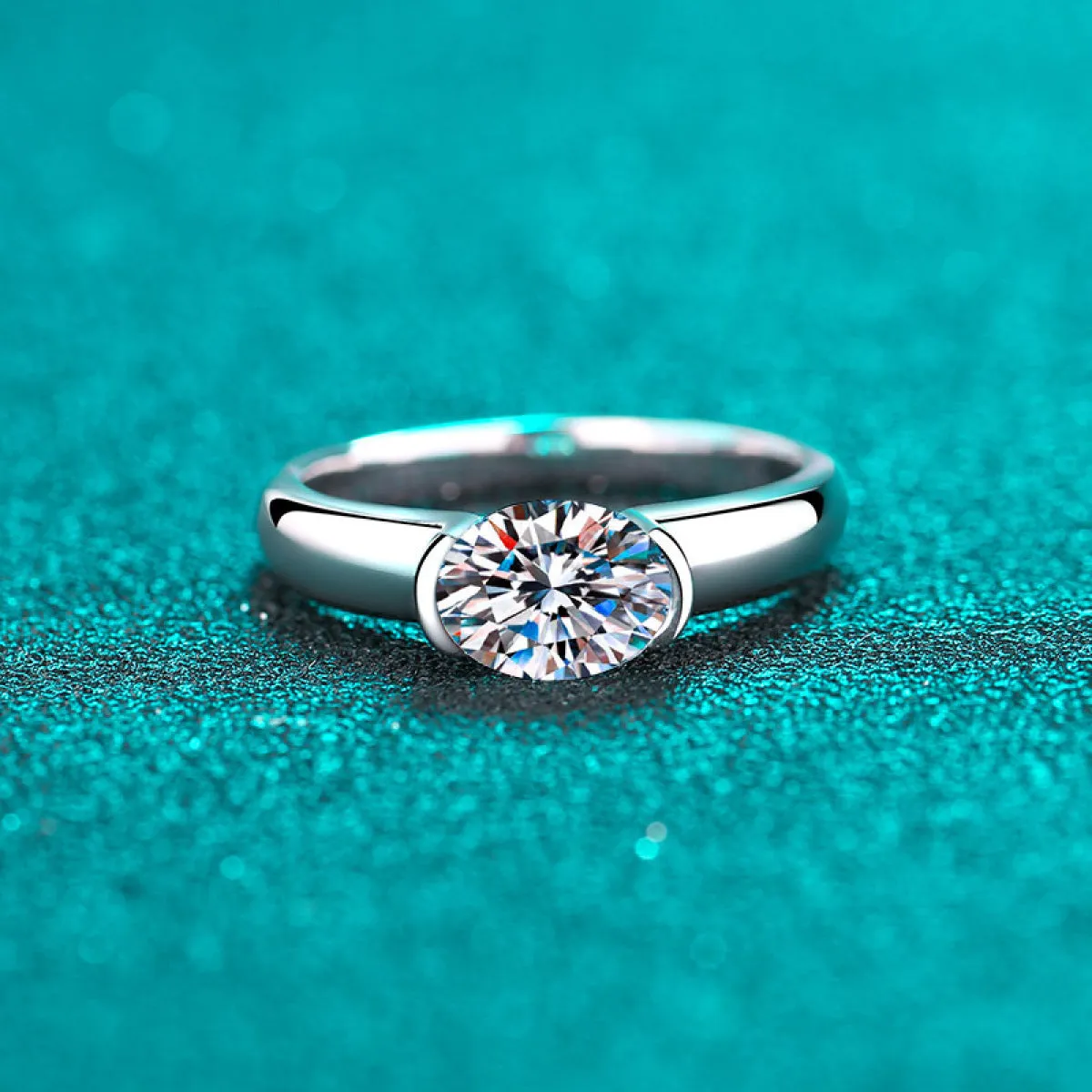 S925 Sterling Silver 1.5Ct Moissanite Ovil Shape Ring