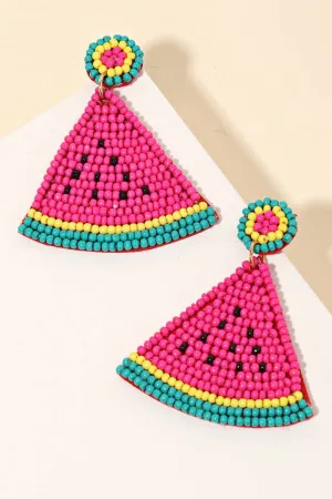 Seed Beaded Watermelon Drop Earrings