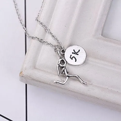 SEXY SPARKLES Stick Figure Running Girl Necklace 5k Sports run runner jewelry