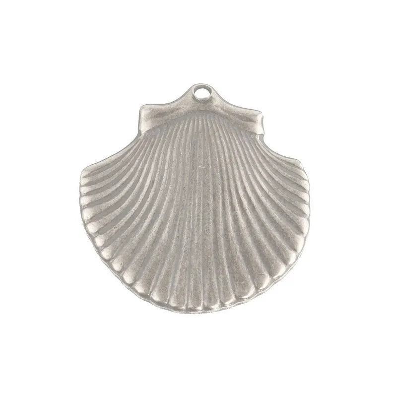 Silver plated brass seashell charms. 15x17mm. 4 pcs. B9-2159s