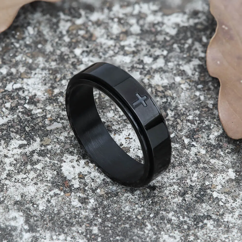 Simple Cross Stainless Steel Decompression Spinner Ring
