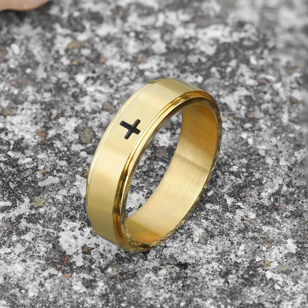 Simple Cross Stainless Steel Decompression Spinner Ring