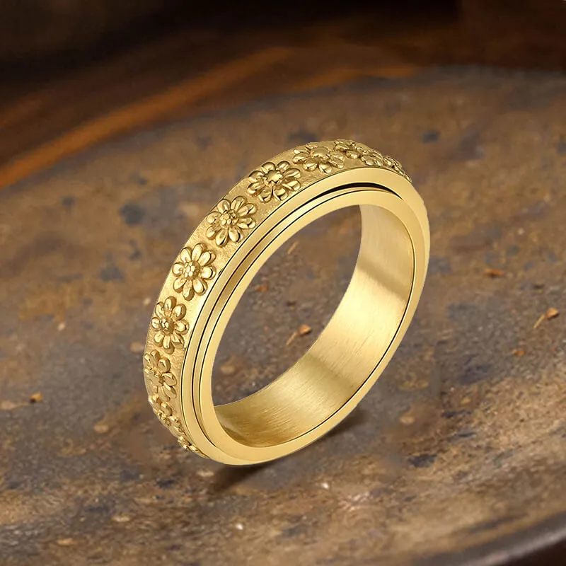 Simple Daisy Pattern Stainless Steel Spinner Ring
