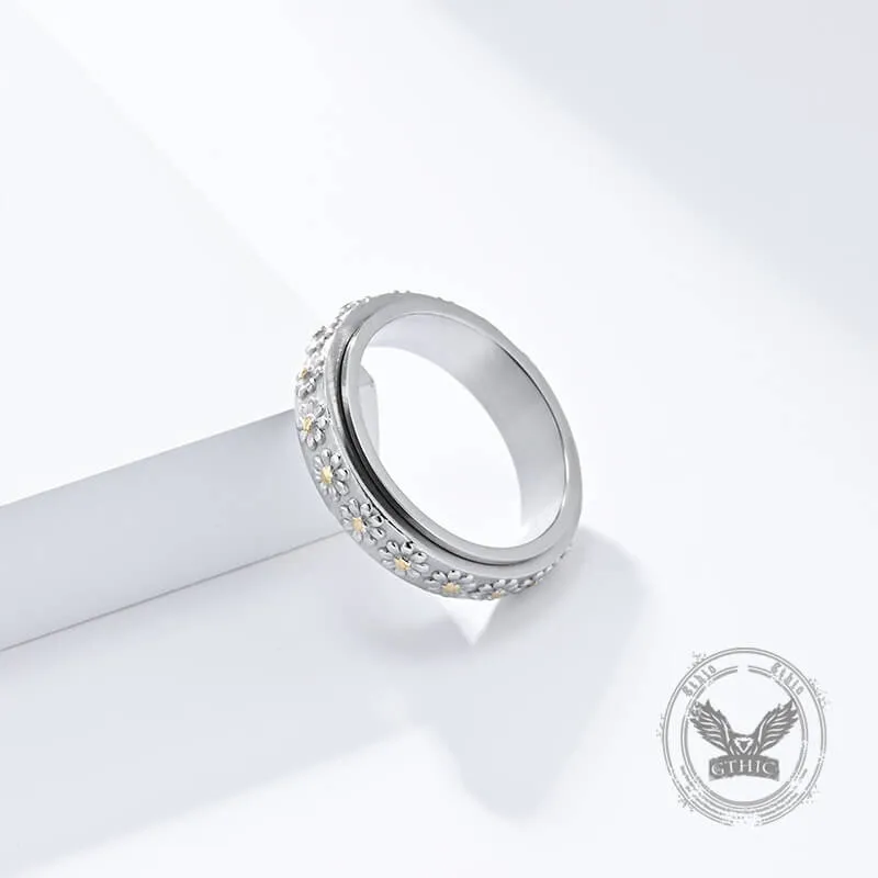 Simple Daisy Pattern Stainless Steel Spinner Ring