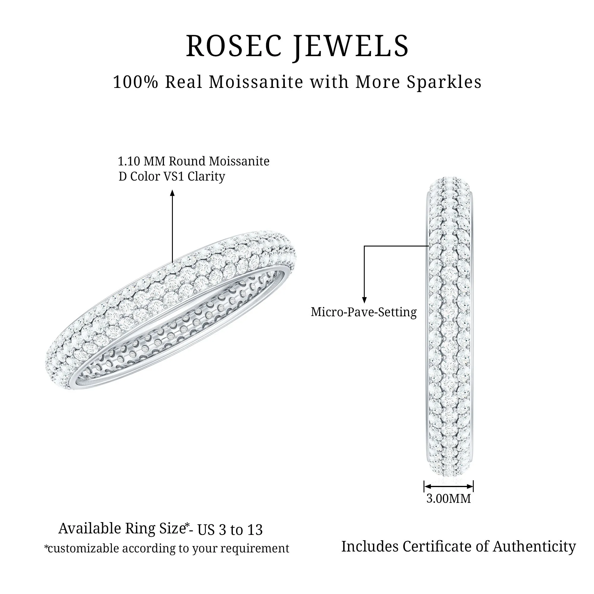 Simple Moissanite Eternity Wedding Band Ring