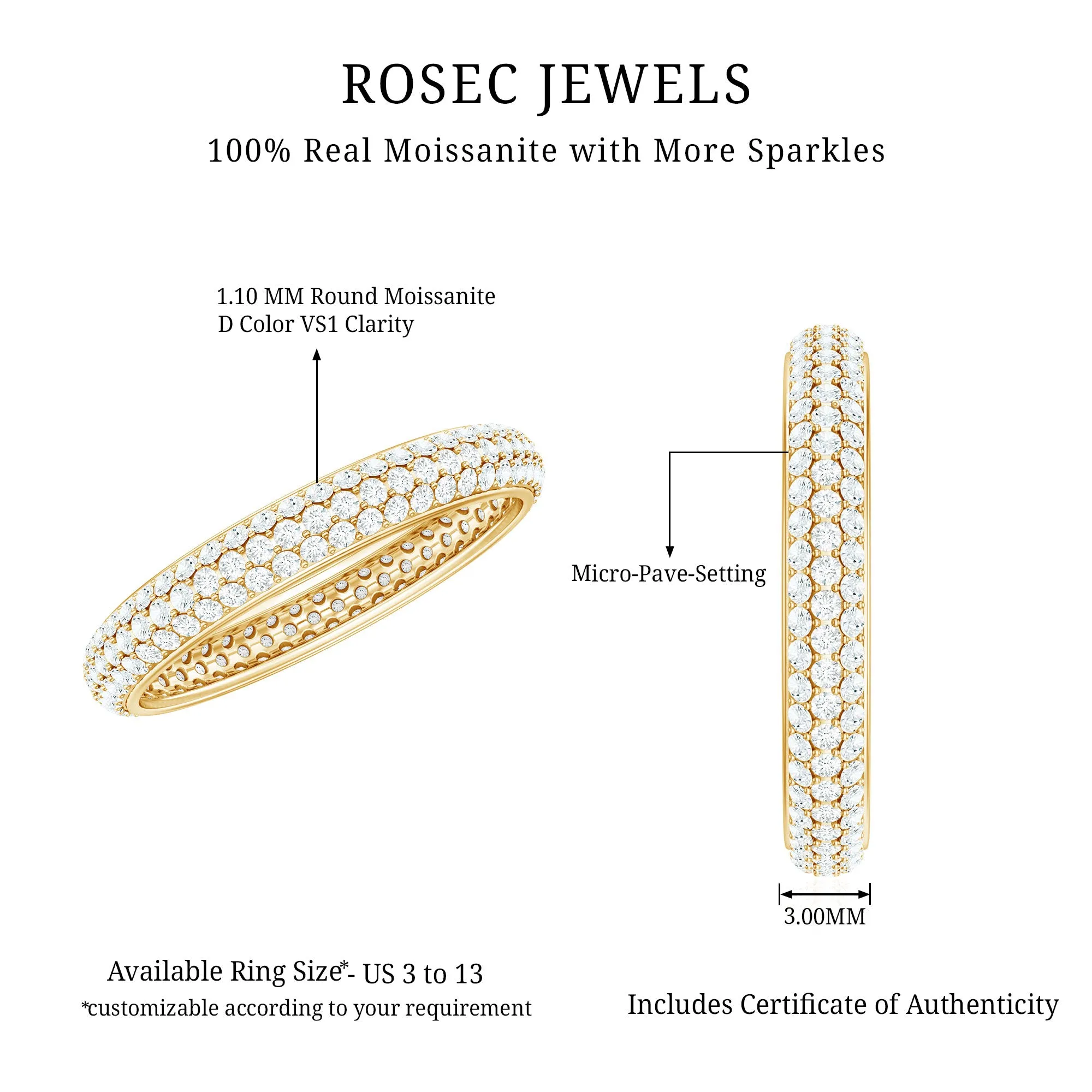 Simple Moissanite Eternity Wedding Band Ring