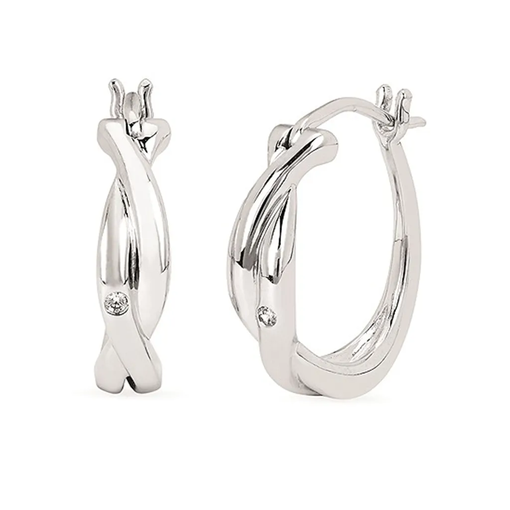 Sterling Silver 0.01ctw Diamond Twisted Hoop Earrings