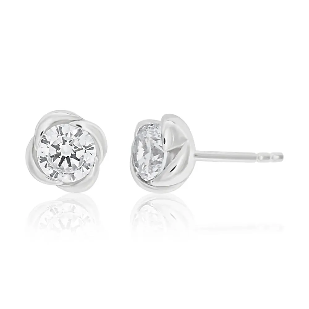 Sterling Silver Cubic Zirconia Flower Stud Earrings