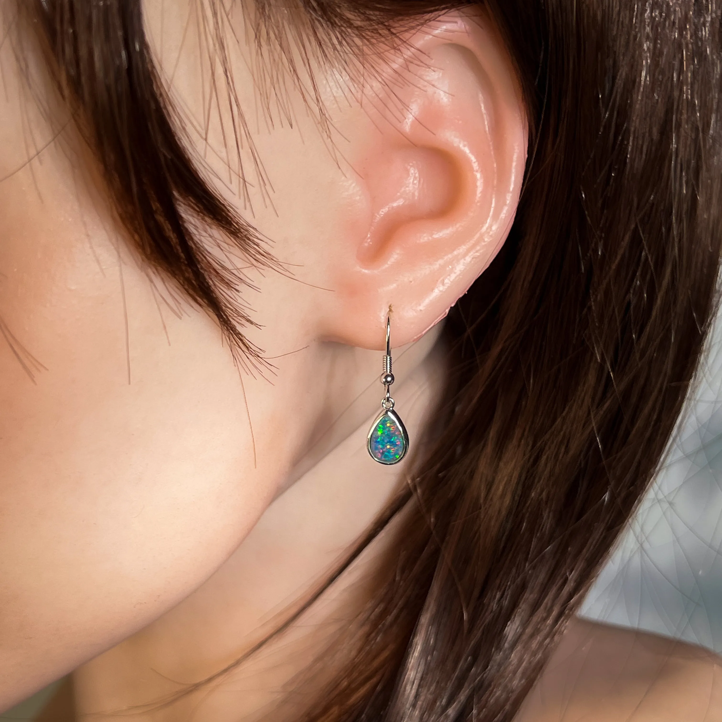 Sterling Silver dangling pear shape opal triplet 9x7mm earrings