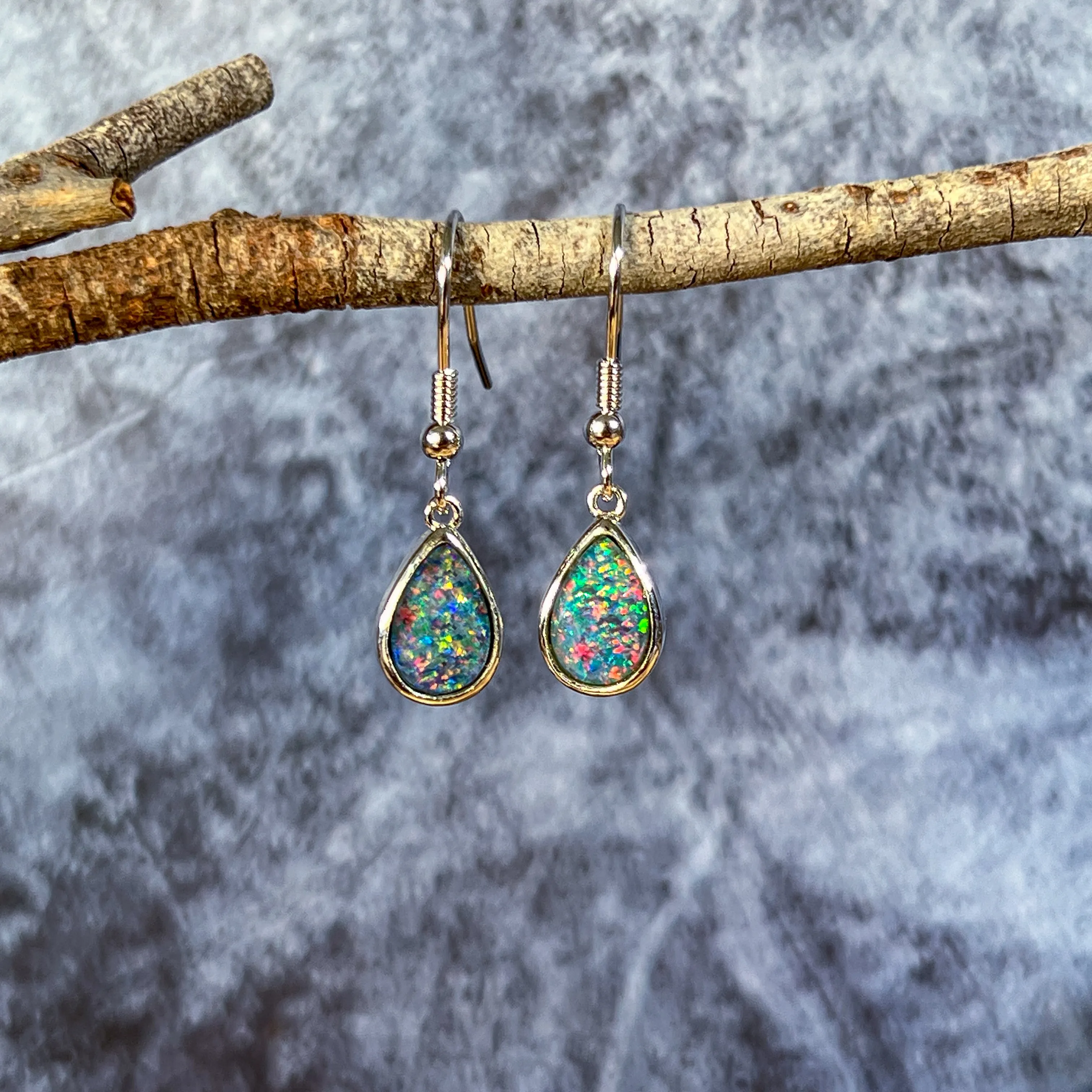 Sterling Silver dangling pear shape opal triplet 9x7mm earrings