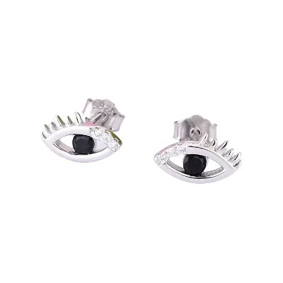 Sterling Silver Eye Stud Earrings with Black Stone
