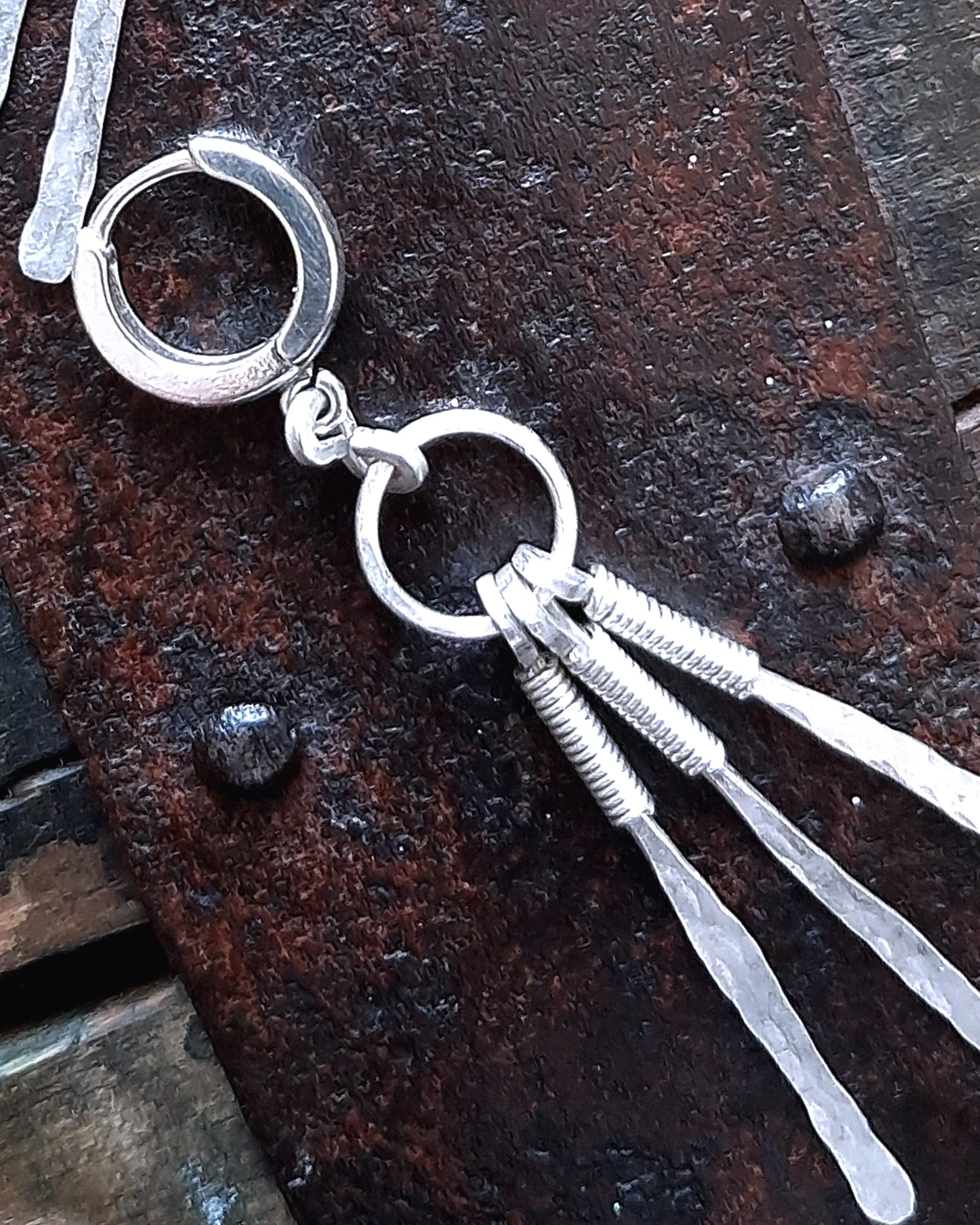 Sterling silver hammered dangling fringe earrings