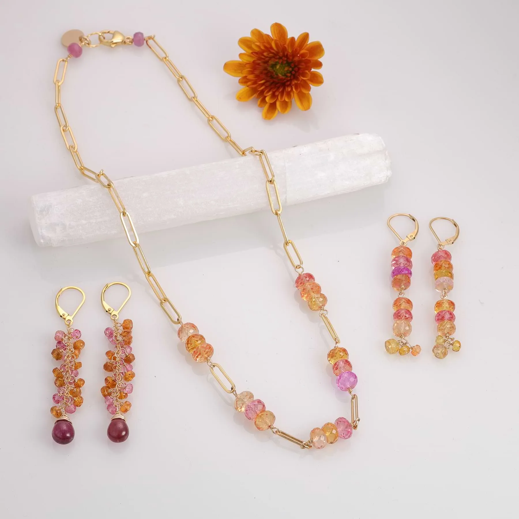 Sweet Tooth - Padparadscha Sapphire Gold Necklace