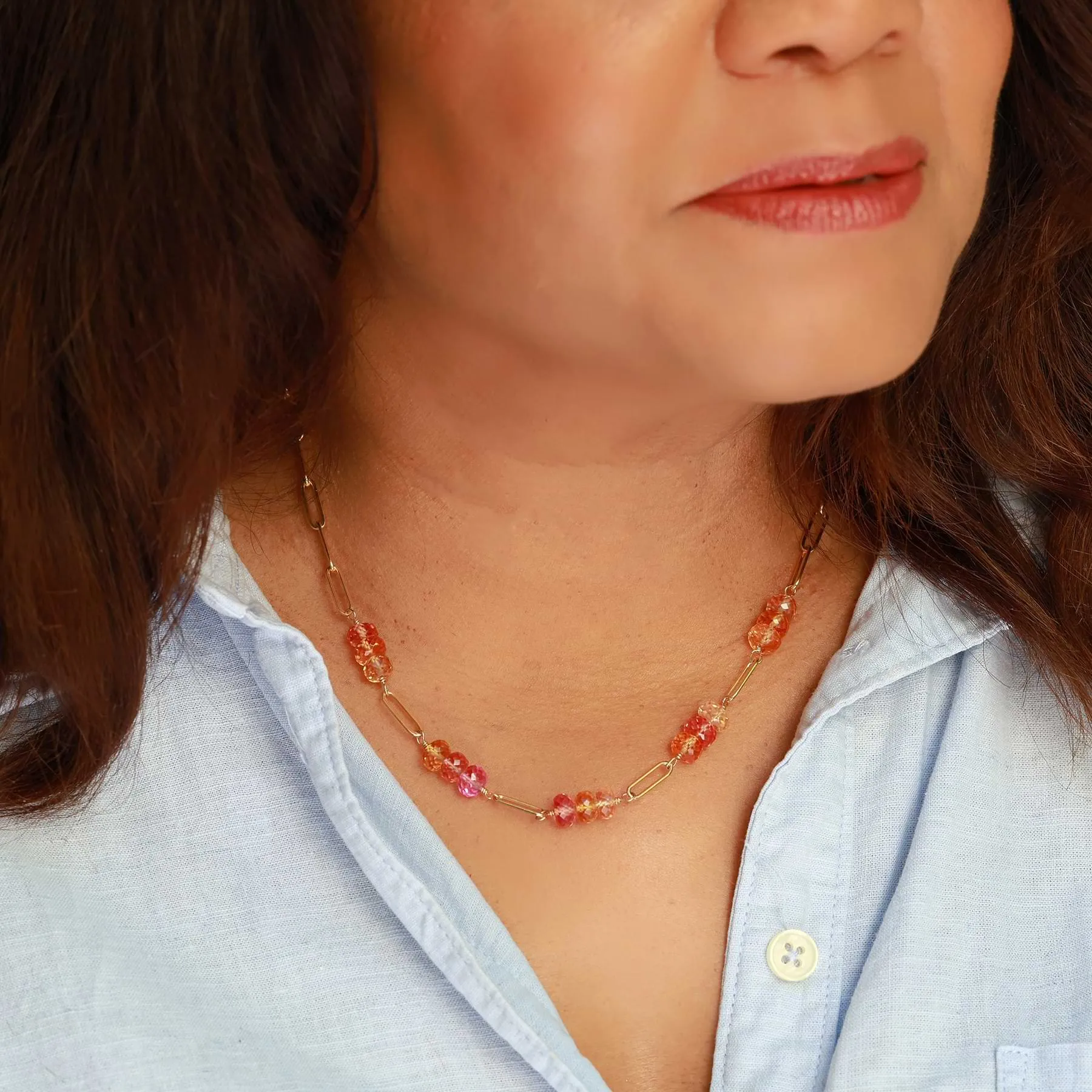 Sweet Tooth - Padparadscha Sapphire Gold Necklace