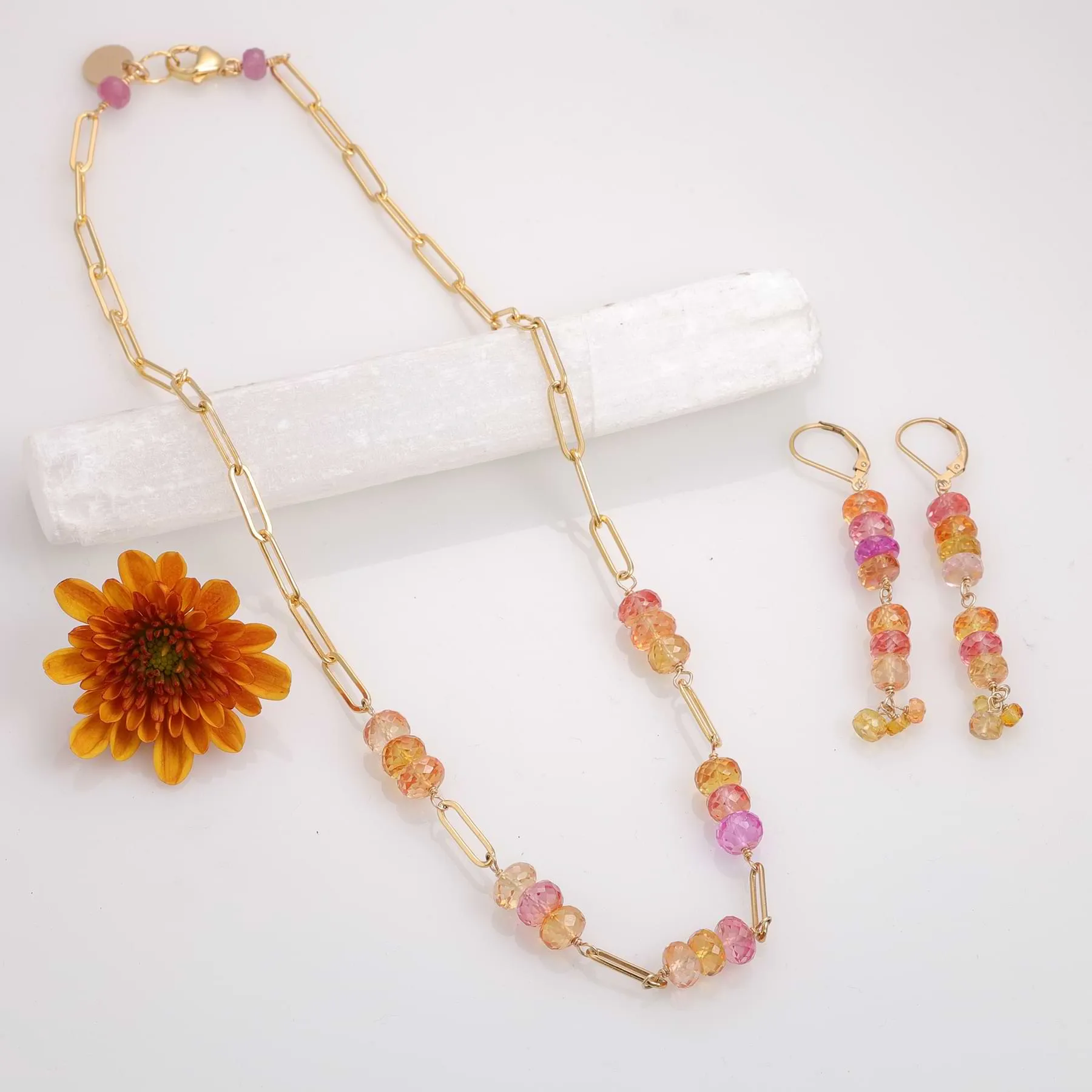 Sweet Tooth - Padparadscha Sapphire Gold Necklace