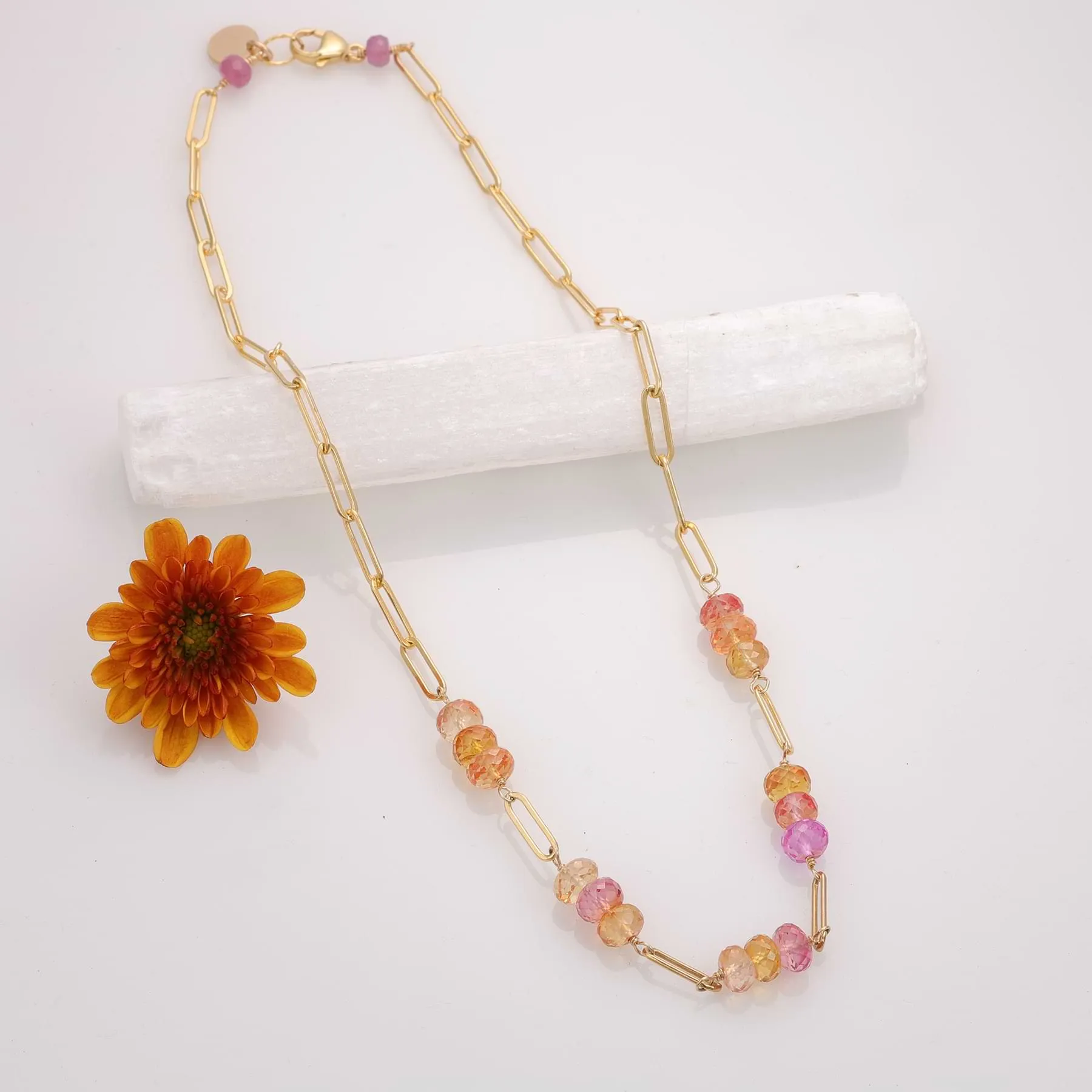 Sweet Tooth - Padparadscha Sapphire Gold Necklace