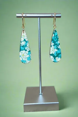 Teardrop Teal Dogwood Blossom Earrings