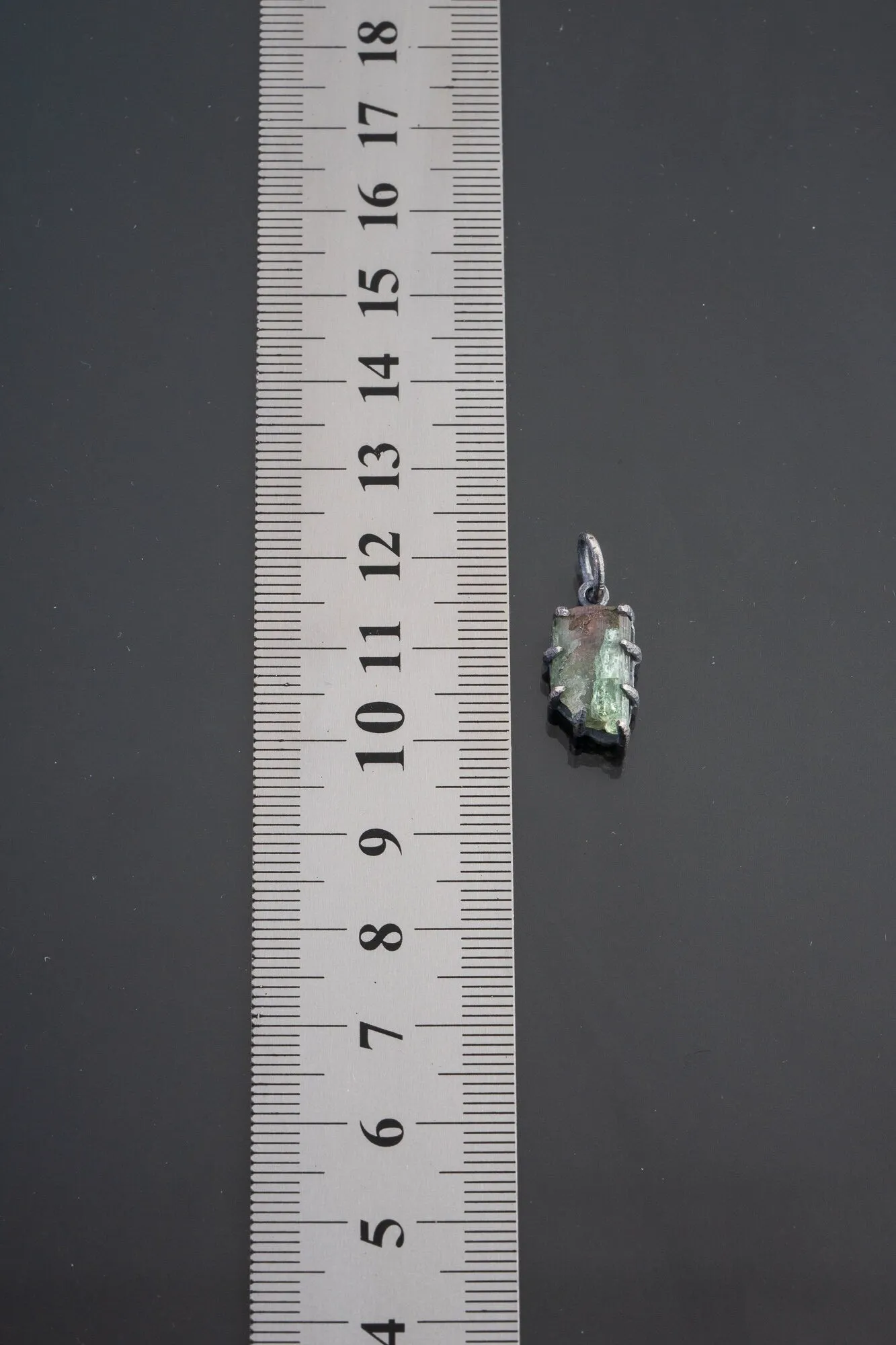 Tiny Mostly Green Watermelon Tourmaline - Oxidised Sterling Silver - Strong Claw Wire Setting  - Hammer Textured - Pendant Crystal Necklace