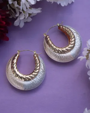 Tricolor Gold Plated Medium Classic Basket Hoop Earrings