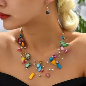 Vibrant Multilayer Beaded Necklace and Earrings Jewelry Sets