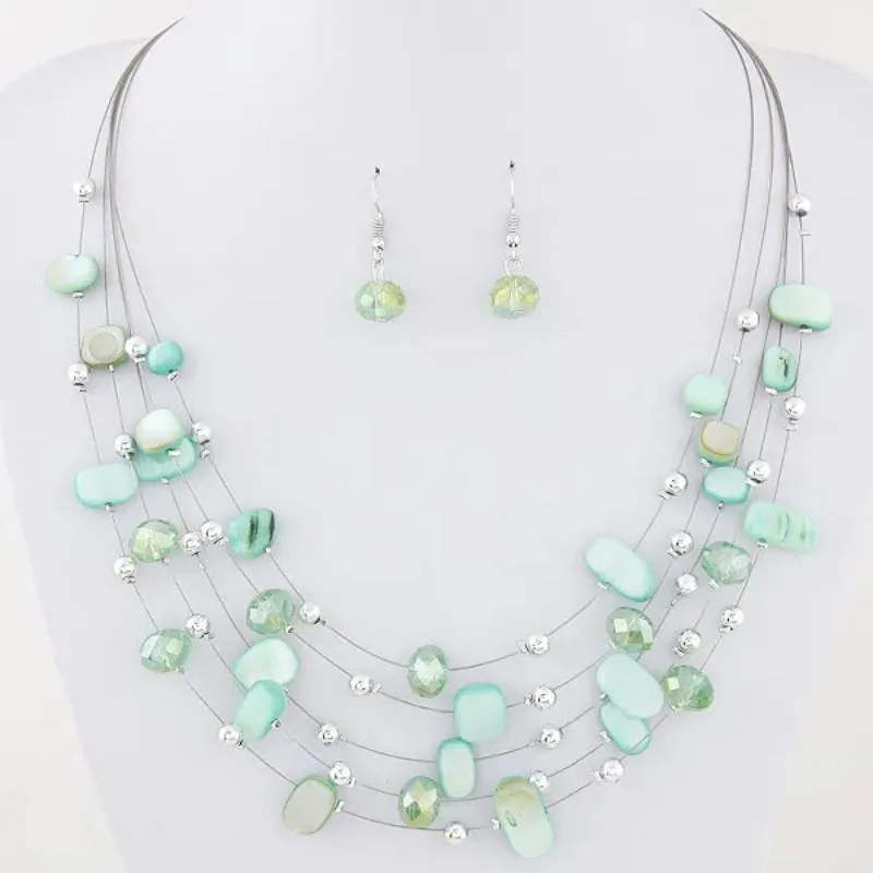 Vibrant Multilayer Beaded Necklace and Earrings Jewelry Sets