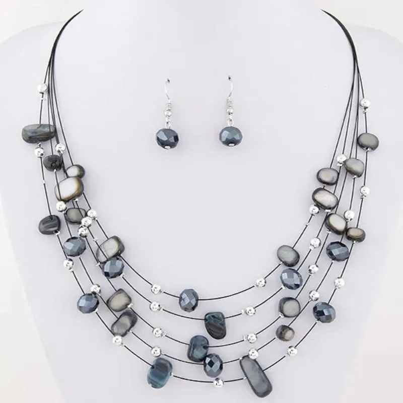 Vibrant Multilayer Beaded Necklace and Earrings Jewelry Sets