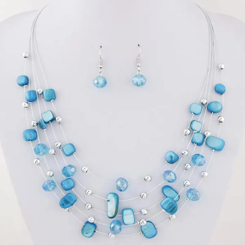 Vibrant Multilayer Beaded Necklace and Earrings Jewelry Sets