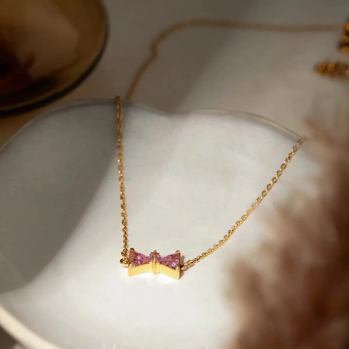 Vibrant Pink Bow Necklace