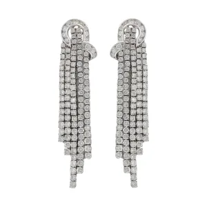 Vintage 18KT White Gold Round Cut Diamond Linear Strand Hanging Earrings