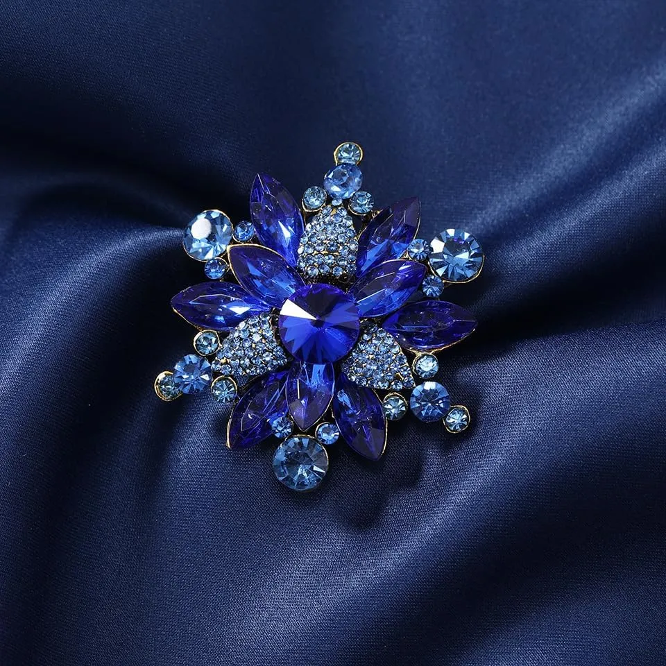 Vintage Crystal Rhinestone Flower Shape Brooch Pin Statement Jewelry Gift Accessories for Women