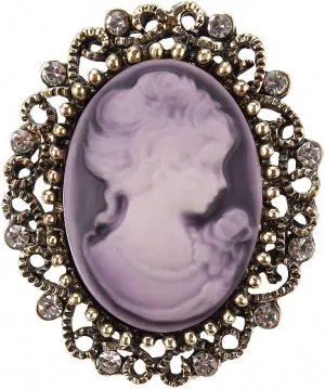 Vintage Queen Cameo Crystal Brooch Pins Women in Antique Gold Color