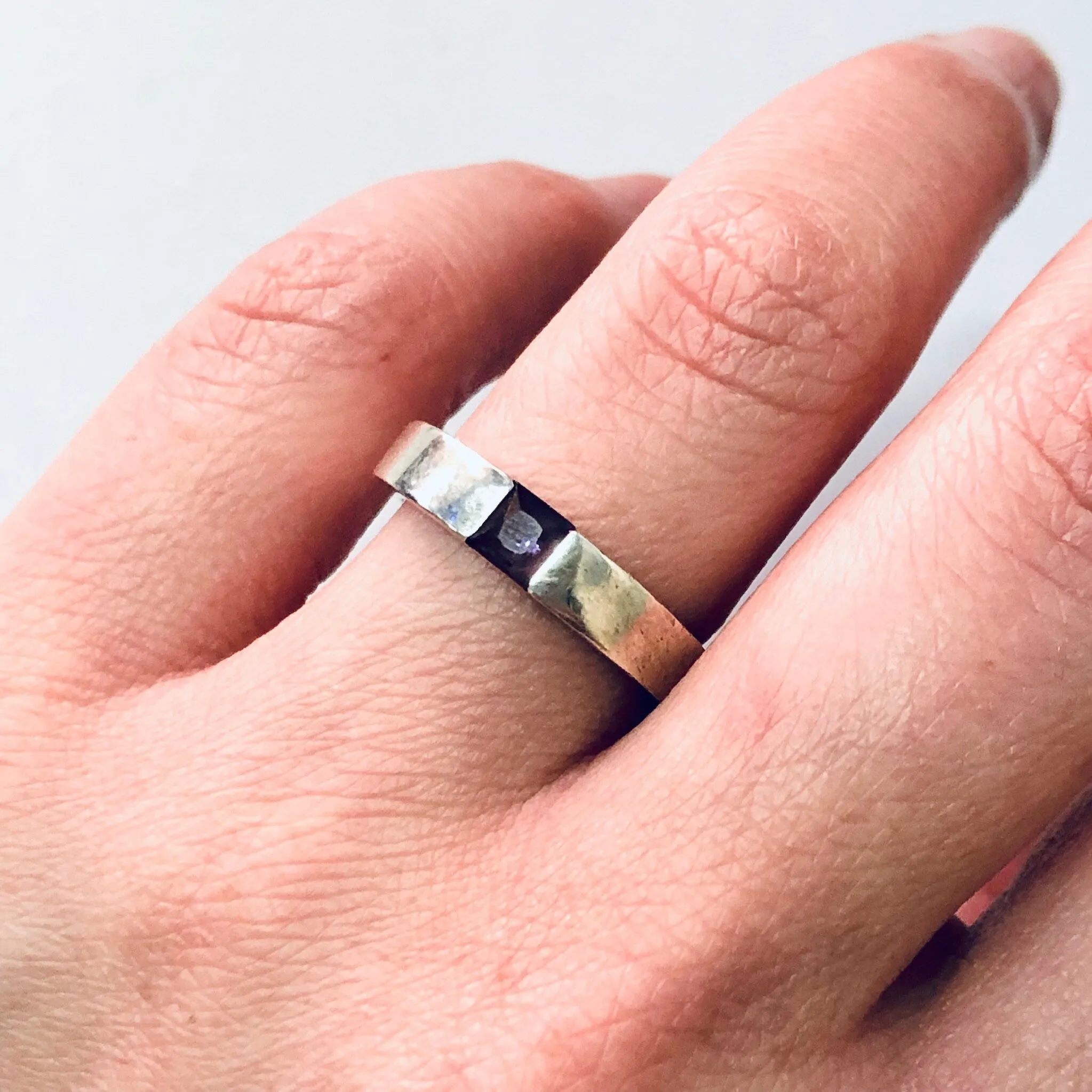 Vintage Ring, Silver Ring, Simple Jewelry, Minimalist Ring, Pink stone, Silver and Pink, Stacker Ring, Vintage Jewelry, Thin Band, 925 Ring
