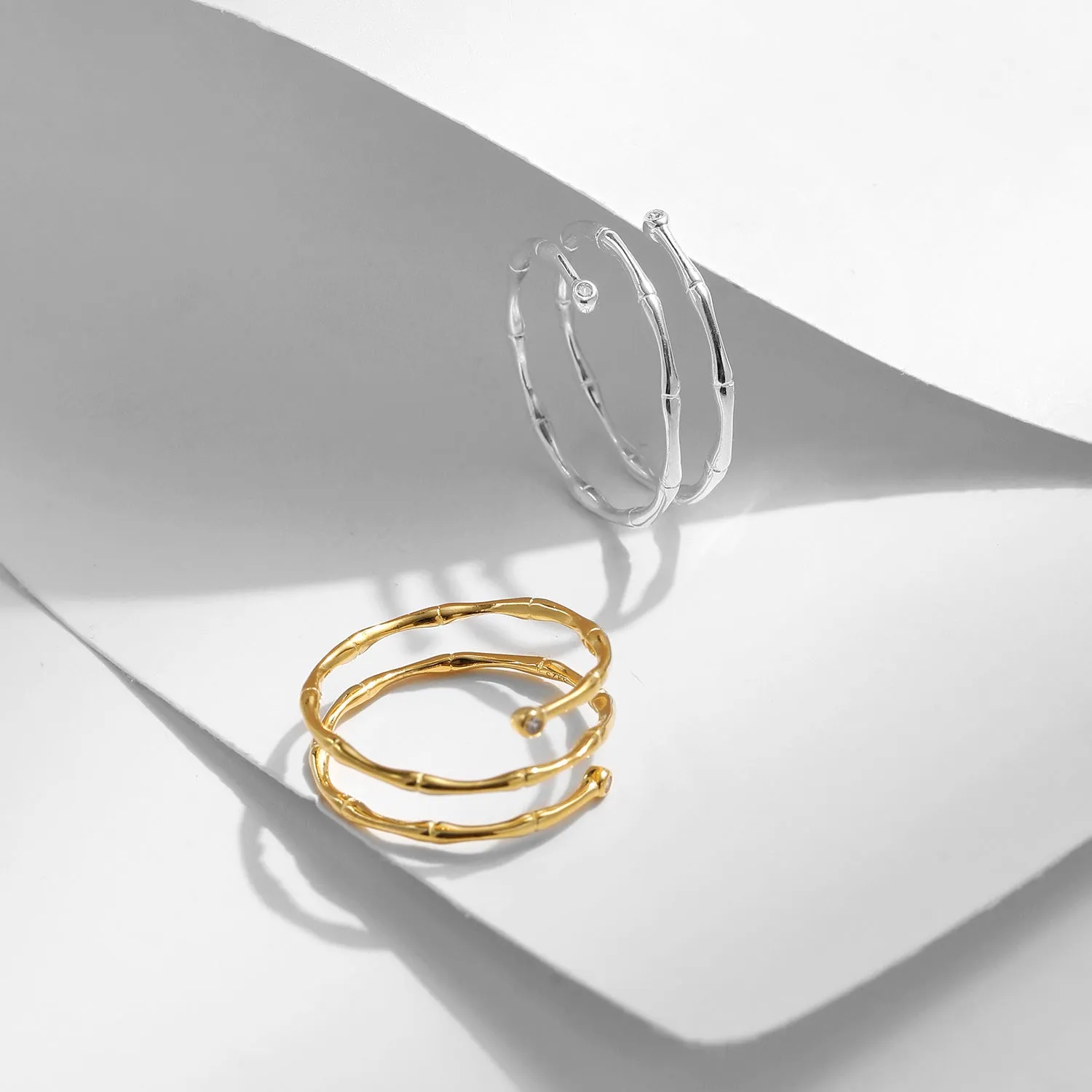 Wholesale Pure Silver Simple Bamboo Multi-layered Line Rings