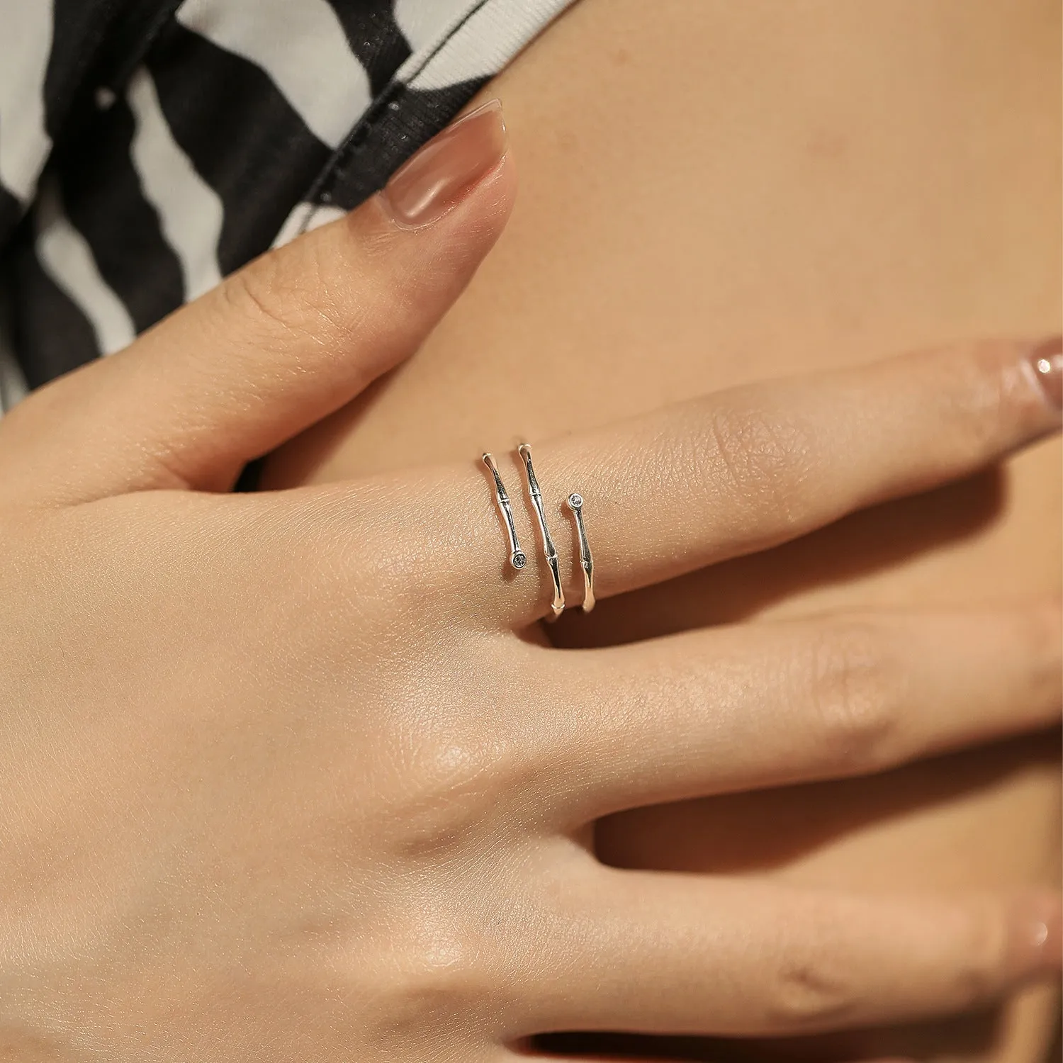 Wholesale Pure Silver Simple Bamboo Multi-layered Line Rings