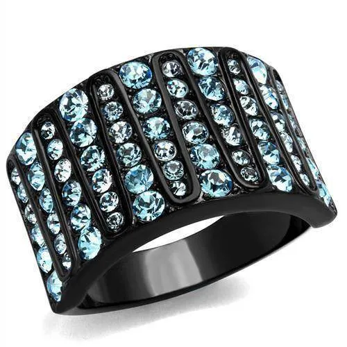 Women Stainless Steel Synthetic Crystal Rings Sea Column
